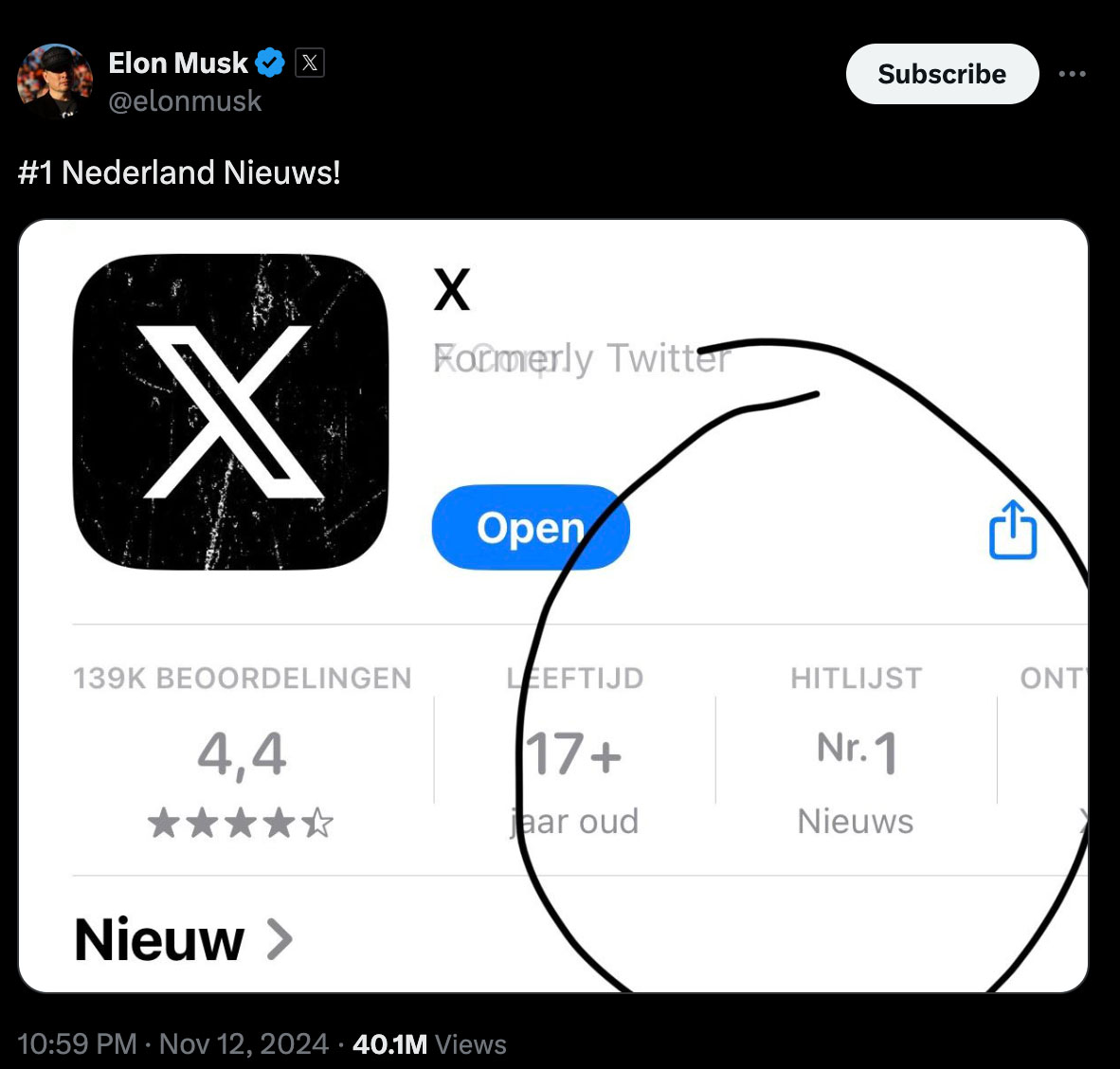 Elon Musk blij met Nederland vanwege de positie in de AppStore