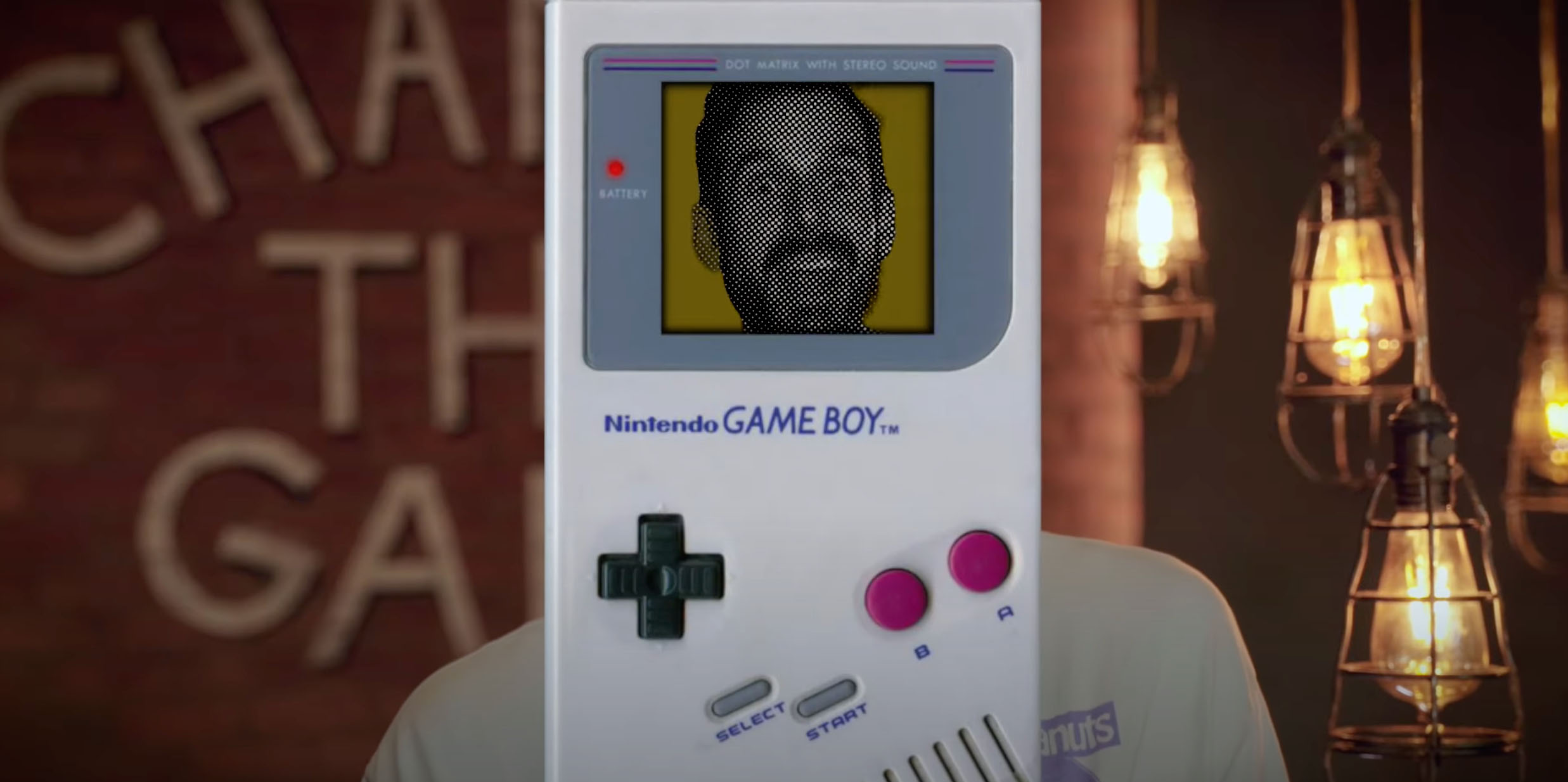 Simon Feilder in a Game Boy