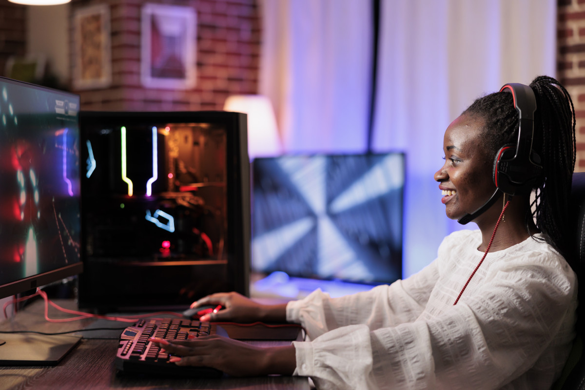 Woman playing videogames