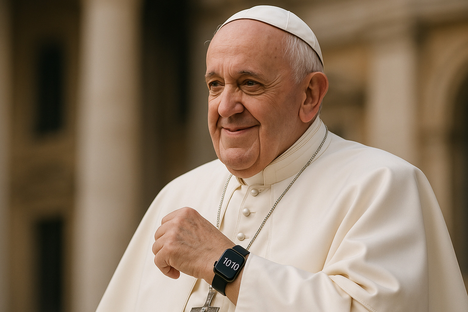 A pope with an apple watch