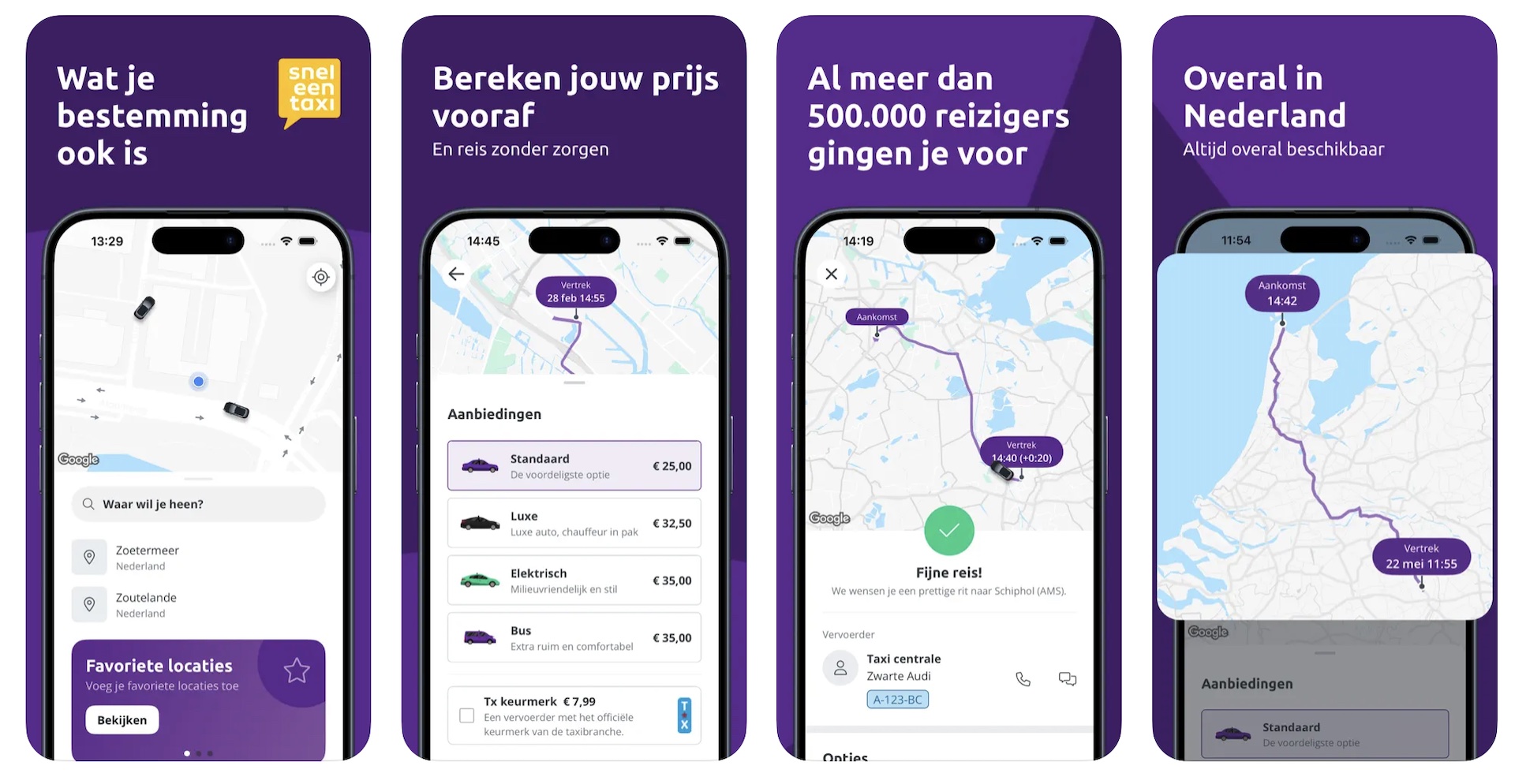 Voorbeelden van de app Sneleentaxi
