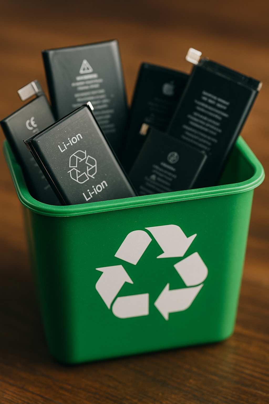 Oude batterijen in een resculcyle container