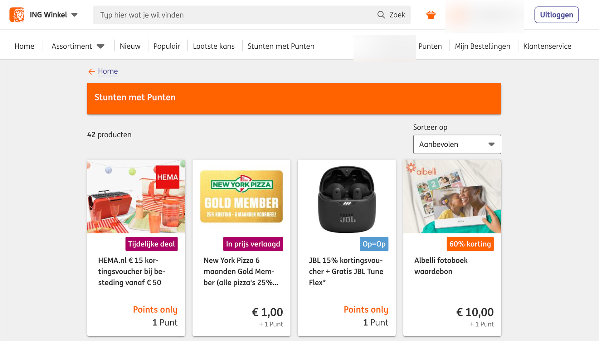 De webshop van ING Punten