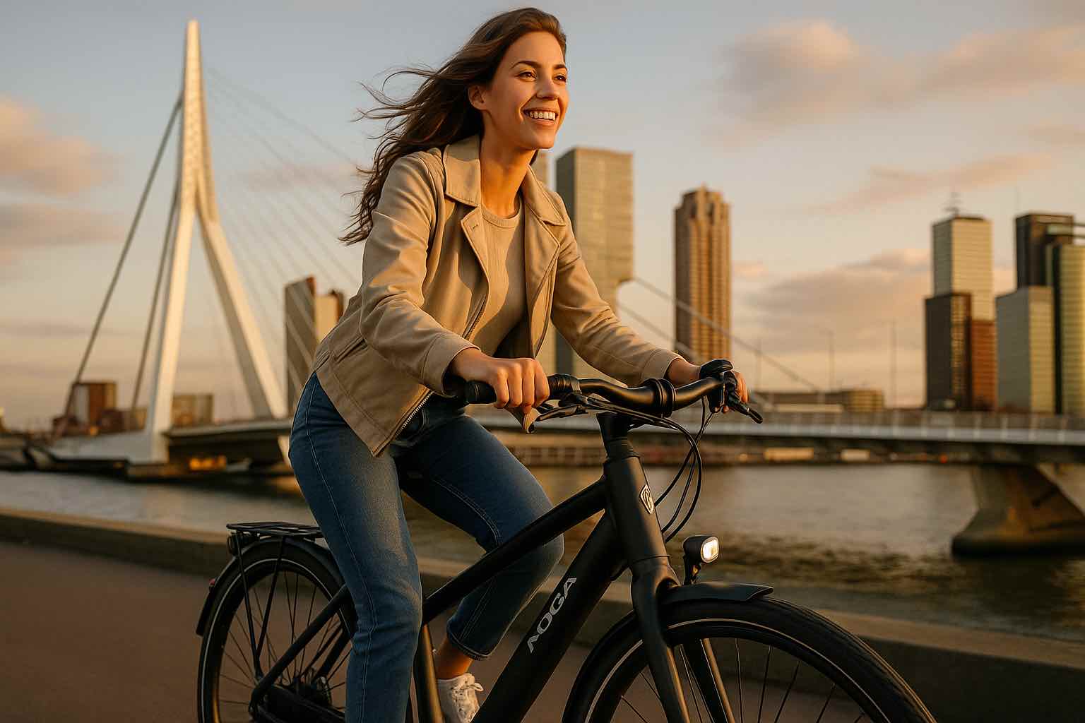 Een vrouw op een Koga in de stad Rotterdam.
