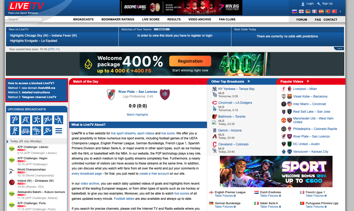 Website met voetbalstreams