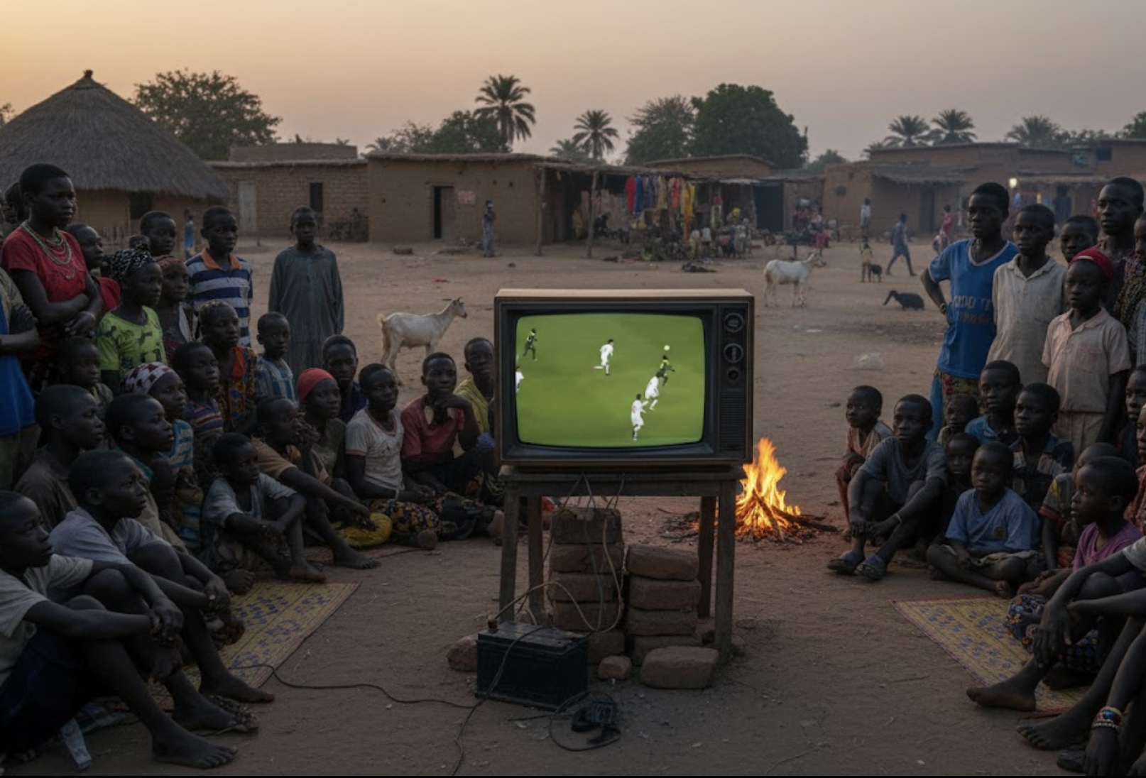 Een oude televisie in Afrika waarop het grootste talent van Football Manager 2026 te zien is.