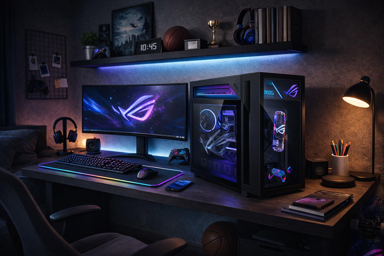 De bijzondere computerkast van Asus in een tienerkamer