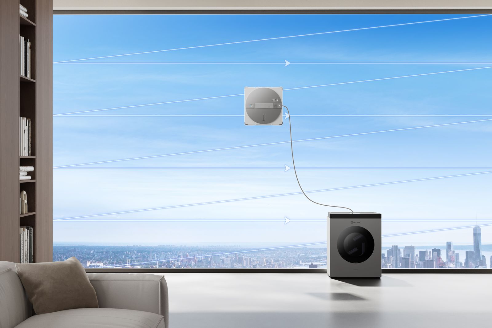 De raamrobot van Ecovac in gebruik.