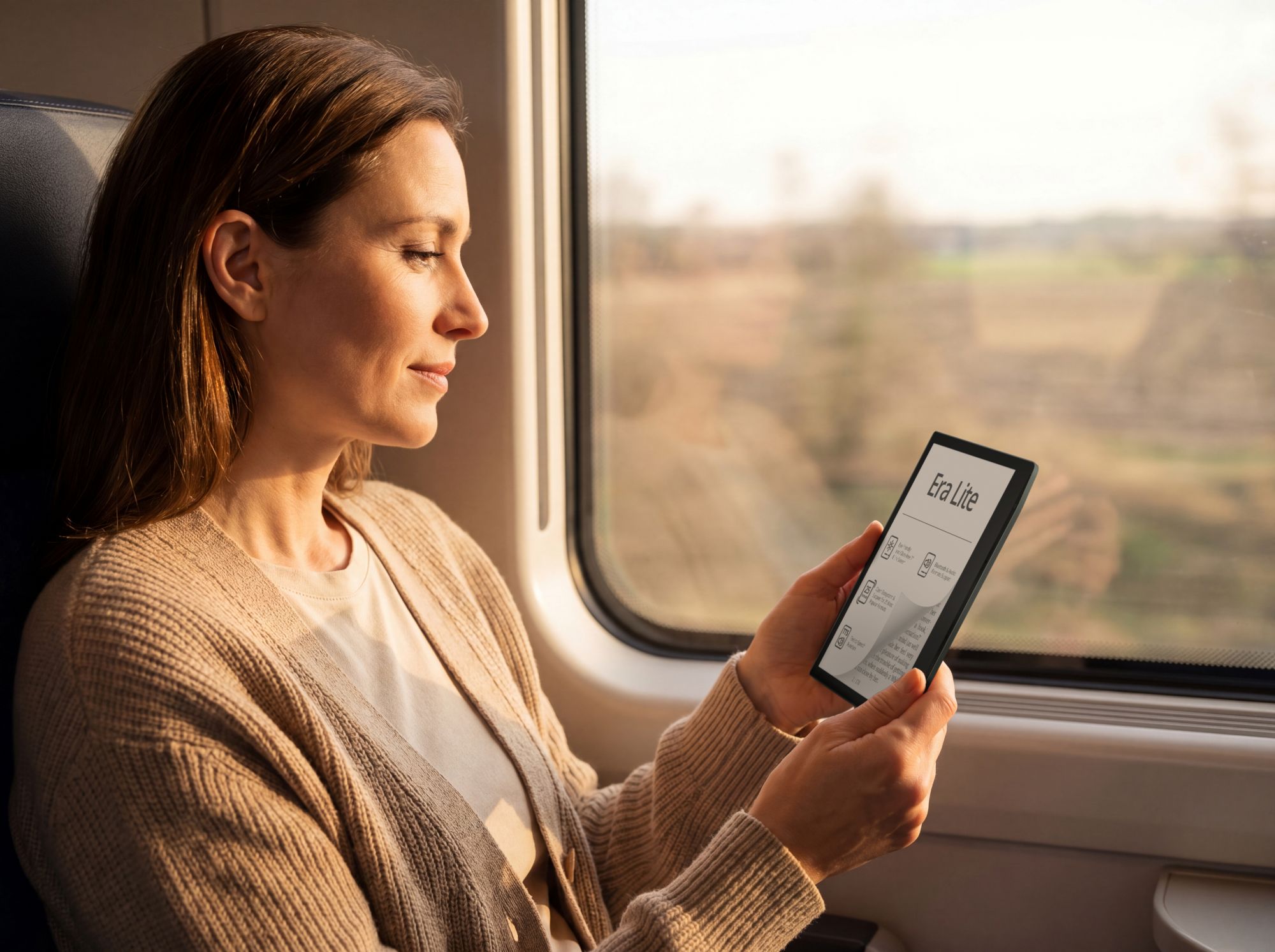 Pocket Book Era Lite in de trein gebruikt.