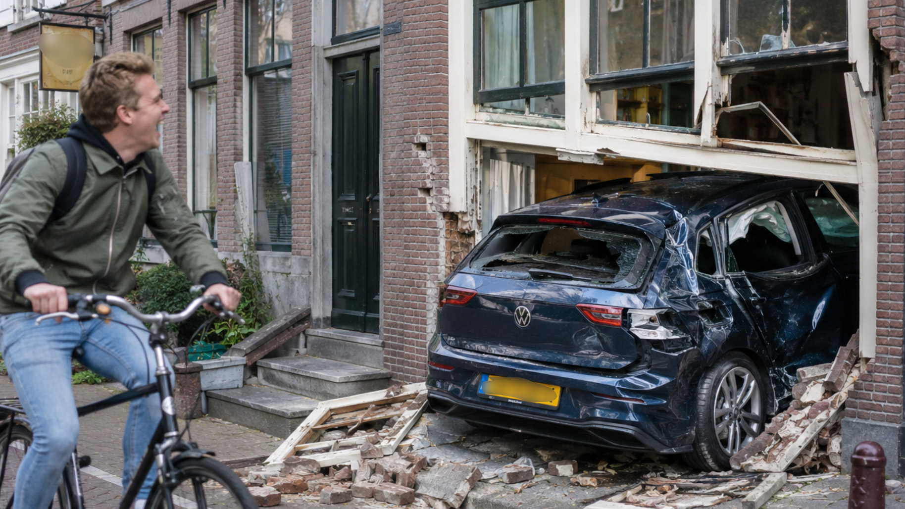 Auto gecrasht in pand