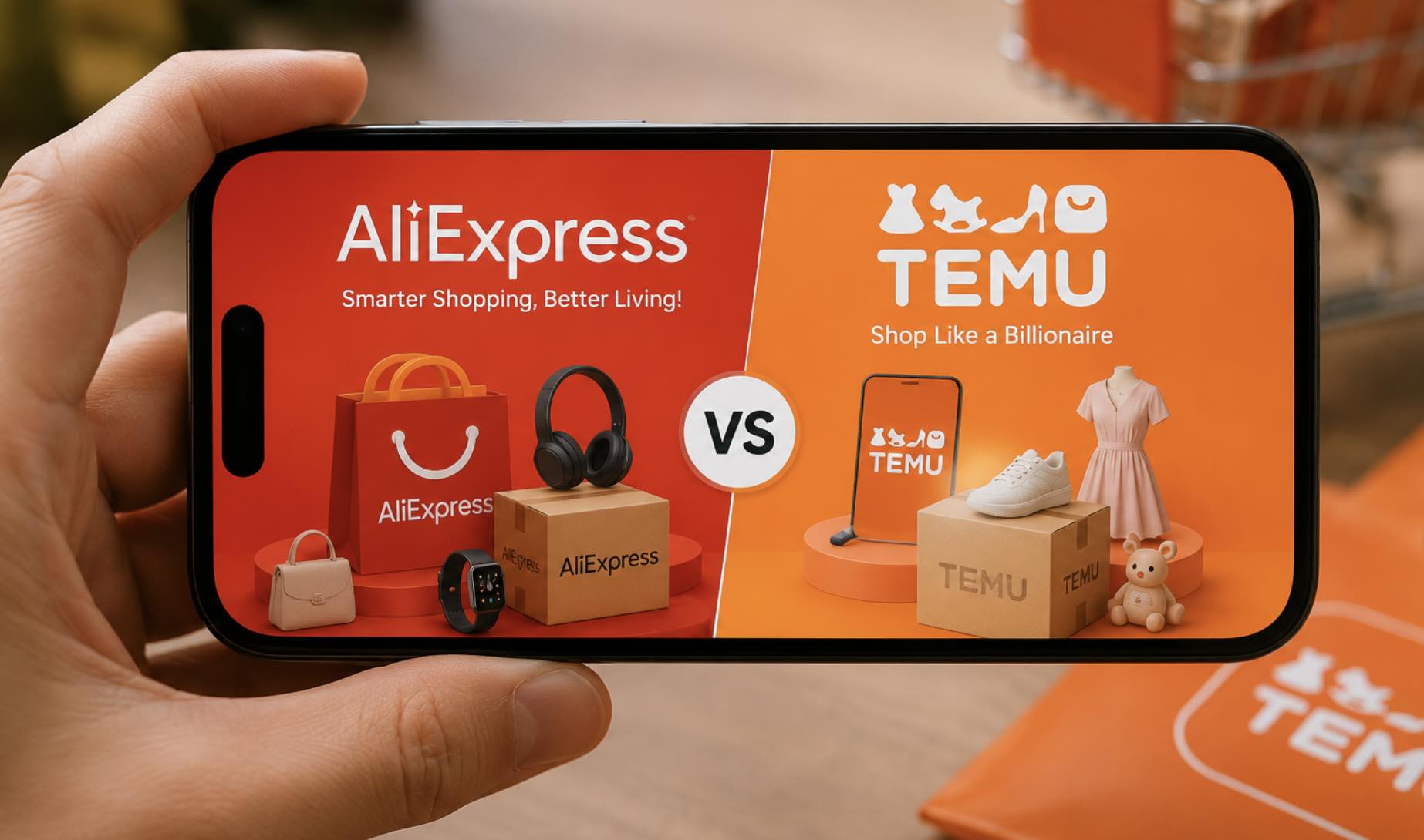 Temu en AliExpress in een mobiel.